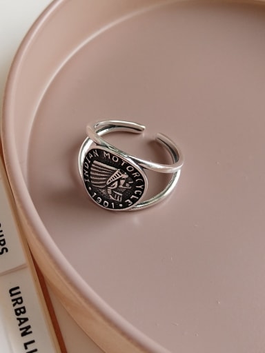 925 Sterling Silver Round  Portrait   Vintage Free Size Band Ring