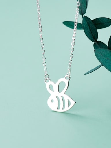 925 Sterling Silver Minimalist hollow bee pendant Necklace