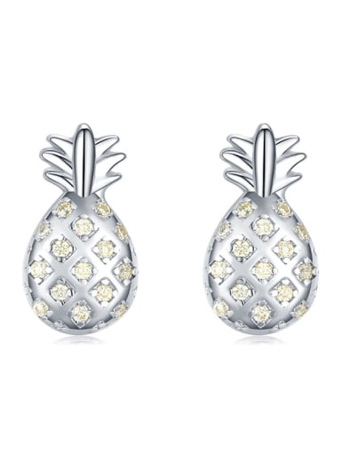 silver 925 Sterling Silver Rhinestone Friut Pineapple Dainty Stud Earring