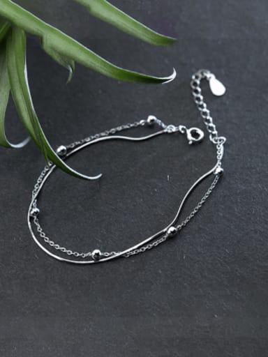 925 Sterling Silver Bead Minimalist Multi-layer  Link Bracelet