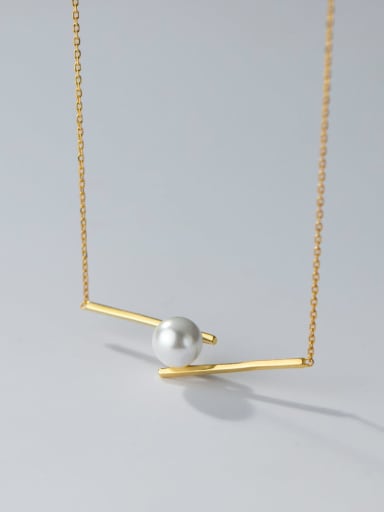 925 Sterling Silver Imitation Pearl Geometric Minimalist Necklace