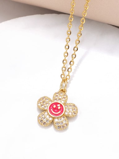 Rose red Brass Cubic Zirconia Smiley Trend Necklace