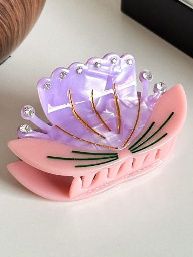 Pink purple 8.1cm Cellulose Acetate Trend Flower Alloy Multi Color Jaw Hair Claw