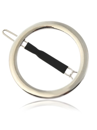Wide edge, Platinum, black leather tube Alloy Minimalist Round Hair Pin