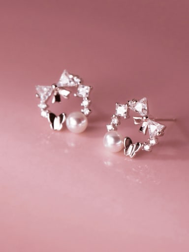 925 Sterling Silver Cubic Zirconia Bowknot Minimalist Stud Earring