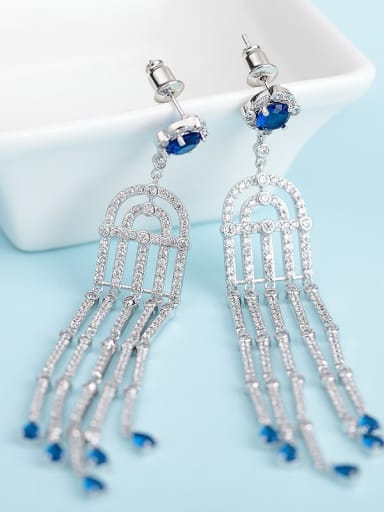 Main stone blue platinum Copper Cubic Zirconia Tassel Luxury Threader Earring