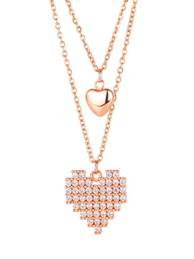Titanium Steel Cubic Zirconia Heart Minimalist Multi Strand Necklace