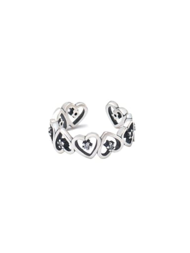 925 Sterling Silver Rhinestone Heart Vintage Band Ring
