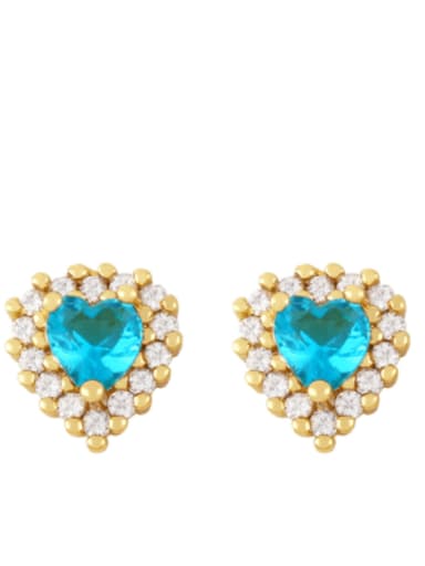 blue Brass Cubic Zirconia Heart Cute Stud Earring