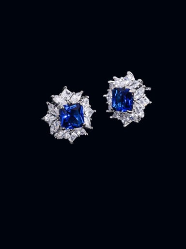 Blue Treasure Earrings Brass Cubic Zirconia Geometric Luxury Cluster Earring