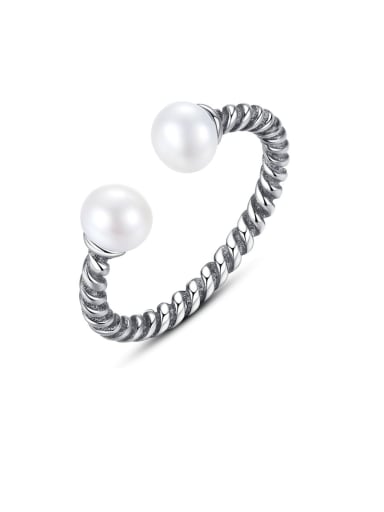 925 Sterling Silver Vintage thread twist  Freshwater Pearl  free size MIDI ring