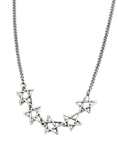 Vintage Sterling Silver With Platinum Plated Fashion Hollow Star Necklaces