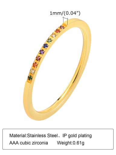 Colorful zircon Stainless steel Rhinestone Geometric Minimalist Band Ring