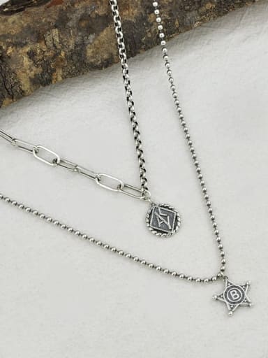 Vintage Sterling Silver With Antique Silver Plated Trendy Geometric Multi Strand Necklaces
