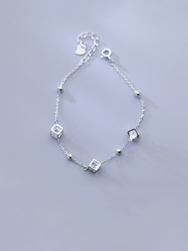 925 Sterling Silver Minimalist Square  Cubic Zirconia   Bracelet