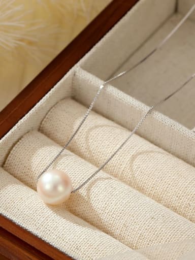 NS1086 ?Platinum 8mm? 925 Sterling Silver Imitation Pearl Round Minimalist Necklace