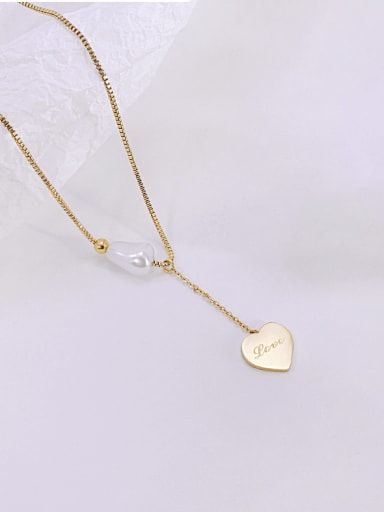 Titanium Steel Freshwater Pearl Heart Minimalist Tassel Necklace