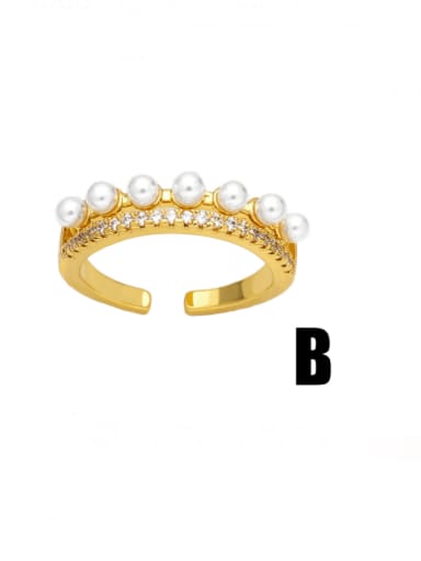 B Brass Imitation Pearl Tree Vintage Band Ring