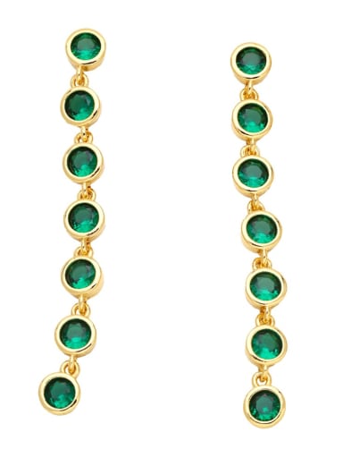 green Brass Glass Stone Tassel Minimalist Drop Earring