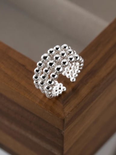925 Sterling Silver Geometric Hip Hop Bead Ring
