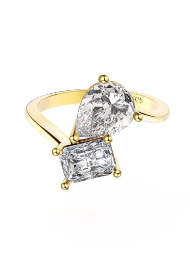 White+14K gold, 2.75g 925 Sterling Silver Cubic Zirconia Geometric Luxury Band Ring