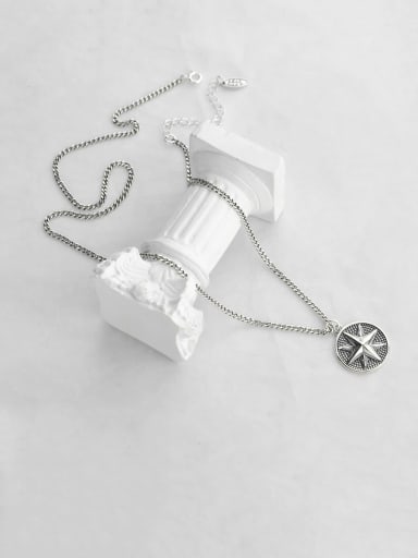 Vintage Sterling Silver With  Simplistic Round Compass Pendant Necklaces