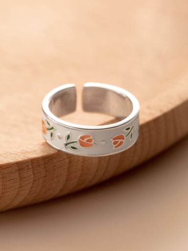 925 Sterling Silver Enamel Flower Minimalist Band Ring