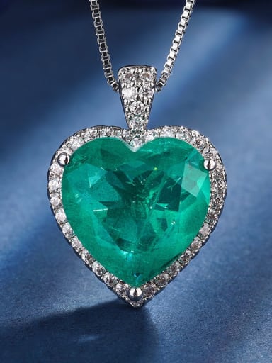 Emerald pendant Brass Cubic Zirconia Luxury Heart Earring and Necklace Set
