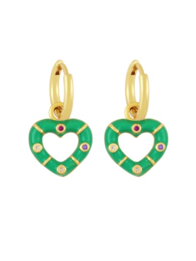green Brass Enamel Heart Vintage Huggie Earring