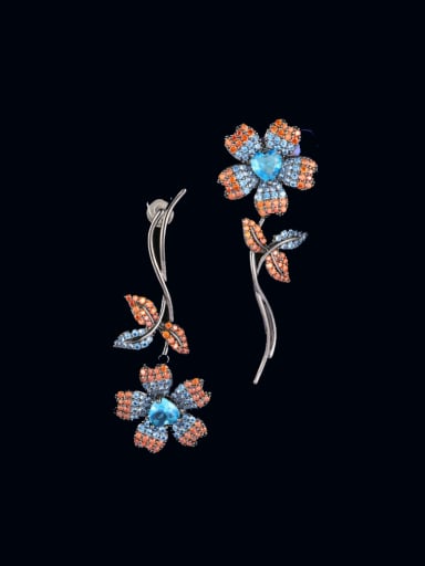 Gun black Brass Cubic Zirconia Flower Luxury Cluster Earring