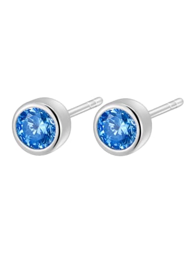 Blue 925 Sterling Silver Cubic Zirconia Geometric Dainty Stud Earring