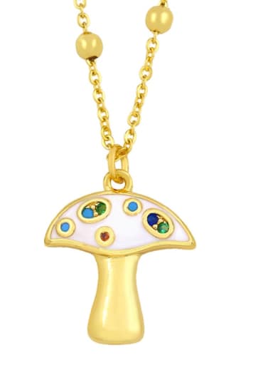custom Brass Cubic Zirconia Enamel Mushroom Minimalist Necklace