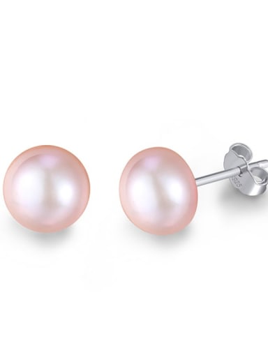 Platinum, light pink pearl 925 Sterling Silver Freshwater Pearl Irregular Minimalist Stud Earring