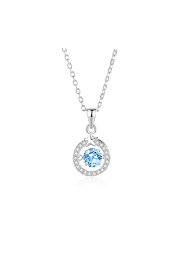 FDTD 023 Platinum+blue  Zircon 925 Sterling Silver Moissanite Geometric Dainty Necklace