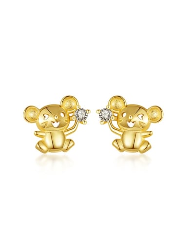 925 Sterling Silver With Gold Plated Fashion Mouse Stud Earrings