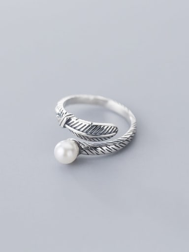 925 Sterling Silver Imitation Pearl White Free Size Ring