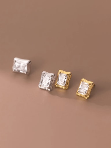 custom 925 Sterling Silver Cubic Zirconia Rectangle Vintage Stud Earring