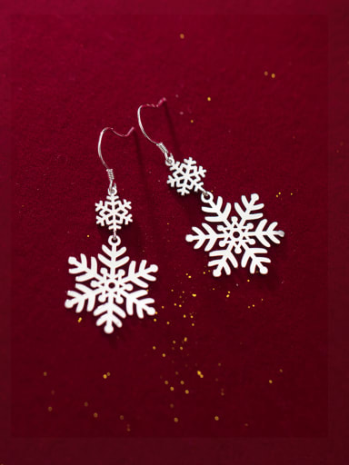 925 Sterling Silver Snowflakes Minimalist Christmas Hook Earring