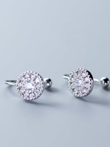 925 Sterling Silver Cubic Zirconia  Round Minimalist Clip Earring