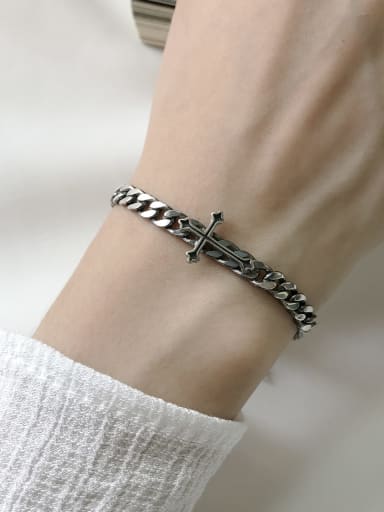 925 Sterling Silver Cross Vintage Link Bracelet