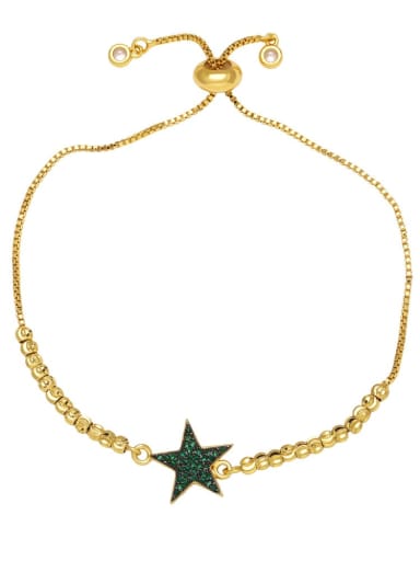 green Brass Cubic Zirconia Pentagram Hip Hop Adjustable Bracelet