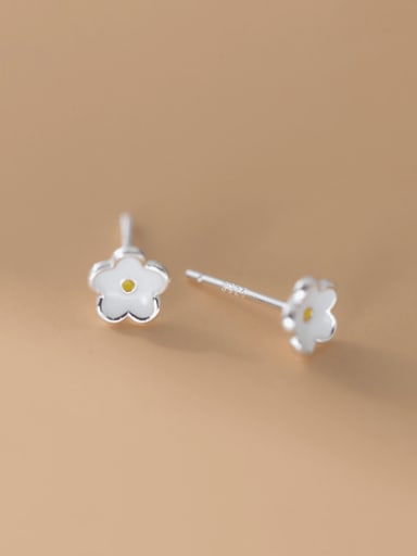 One Pair Unthreaded Style 925 Sterling Silver Enamel Flower Dainty Stud Earring
