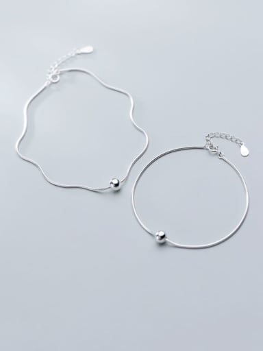 925 Sterling Silver Bead Round Minimalist Link Bracelet