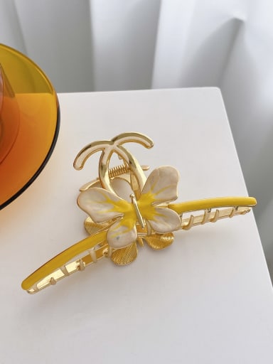Cream yellow Alloy  Enamel Vintage Butterfly Jaw Hair Claw