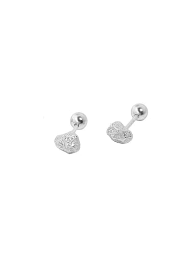 Silver [4mm Round Bead ear plug] 925 Sterling Silver Irregular Vintage Stud Earring