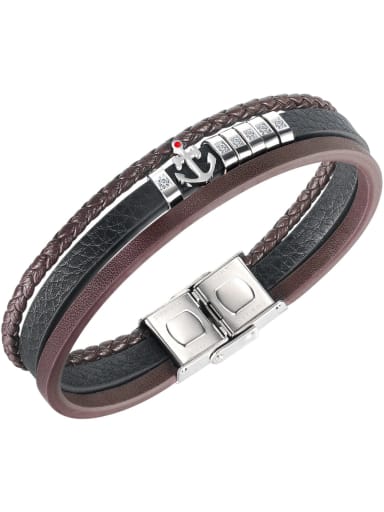 Titanium Steel Leather Anchor Hip Hop Wristband Bracelet
