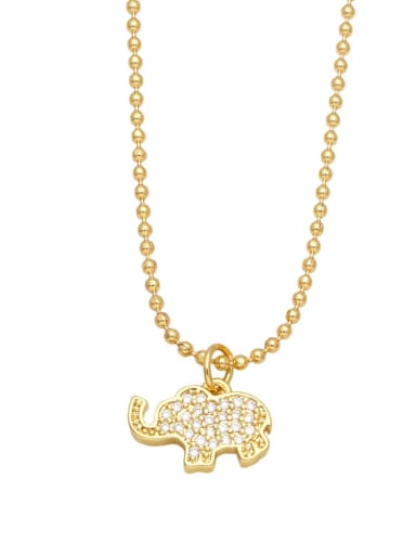 D Brass Cubic Zirconia Pentagram Vintage Crown Elephant Pendant Necklace