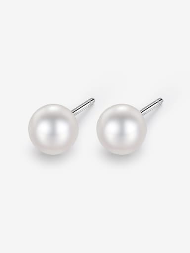 925 Sterling Silver Imitation Pearl Round Minimalist Stud Earring
