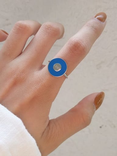 925 Sterling Silver Enamel Blue Geometric Minimalist Band Ring