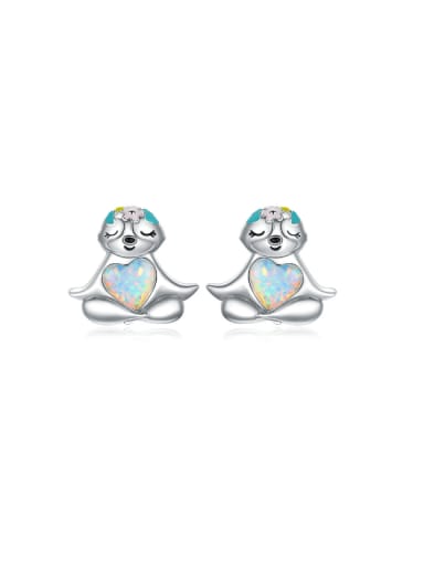 925 Sterling Silver Synthetic Opal Animal Cute Stud Earring